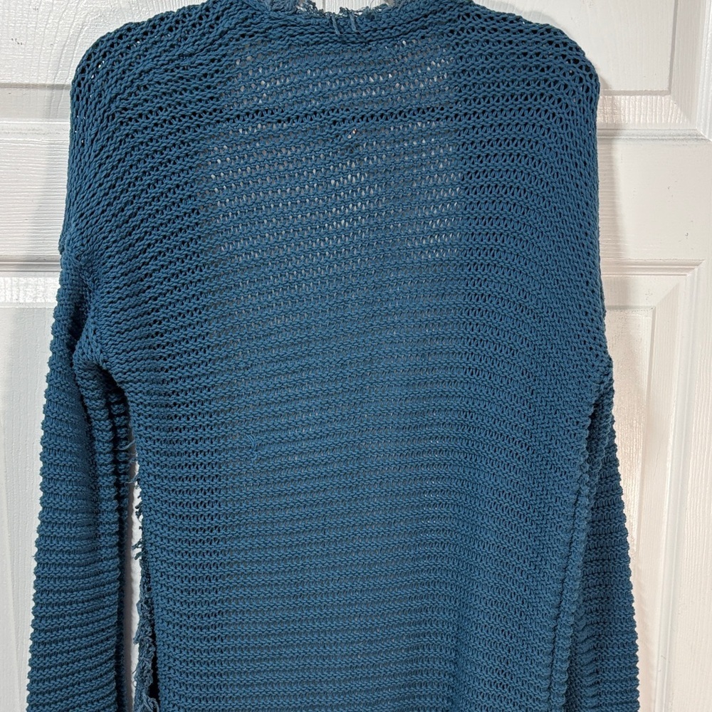 Free People Woodstock Cardigan Blue Open Knit Long Boho Slouchy Cozy Sweater - Picture 5 of 14